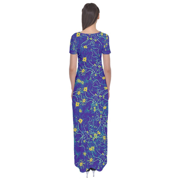 Blue neurons short sleeve cotton maxi dress