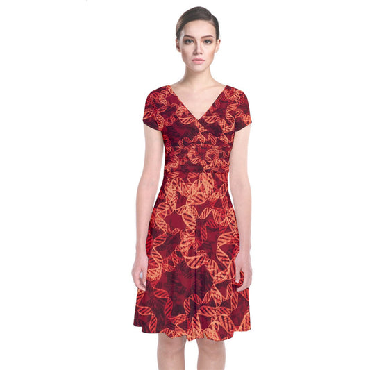DNA2-01 red copy Short Sleeve Front Wrap Dress
