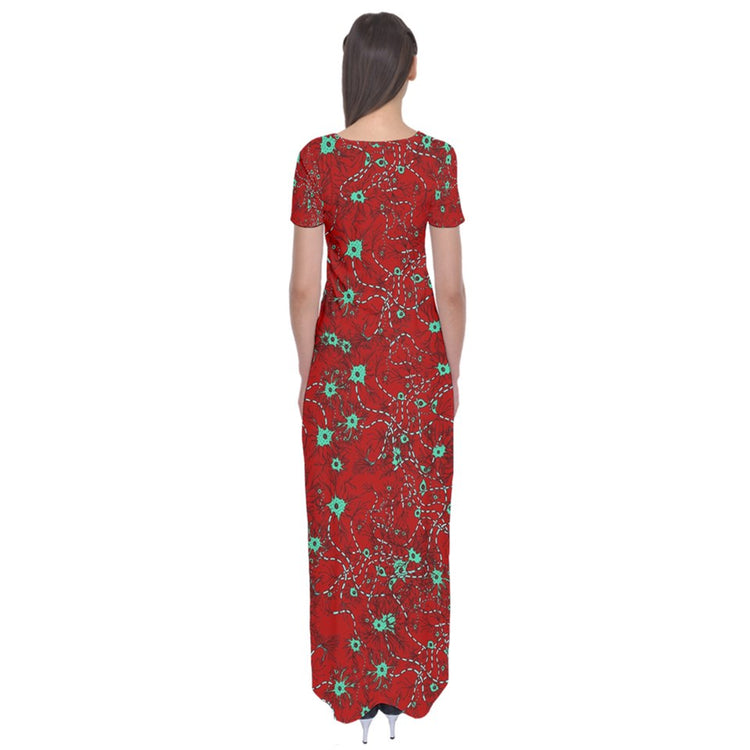 Red neurons short sleeve cotton maxi dress
