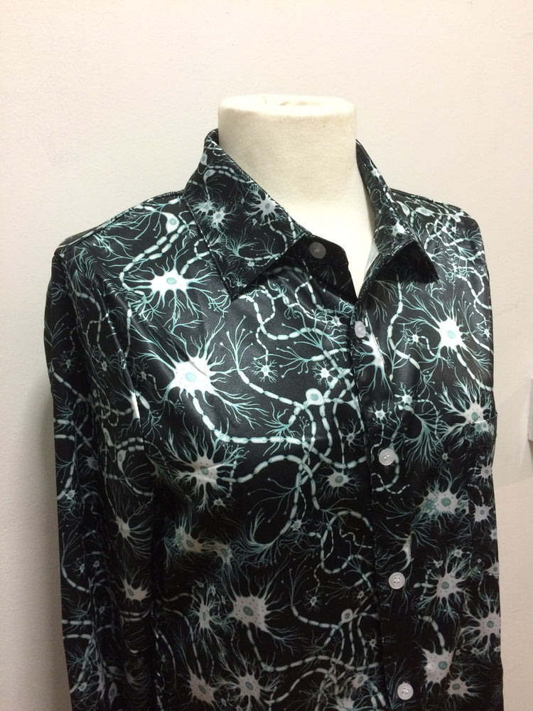Indigo neurons satin long sleeve shirt