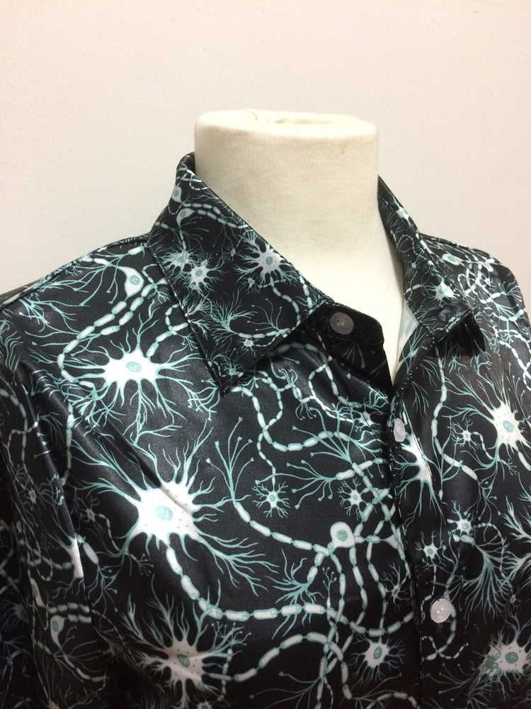 Black neurons satin long sleeve shirt