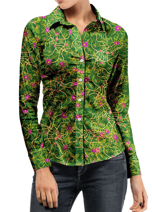 Green Neuron Long Sleeve Satin Shirt
