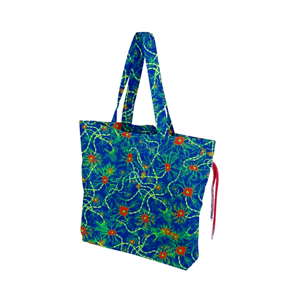 Blue green neuron drawstring heavyweight canvas tote bag