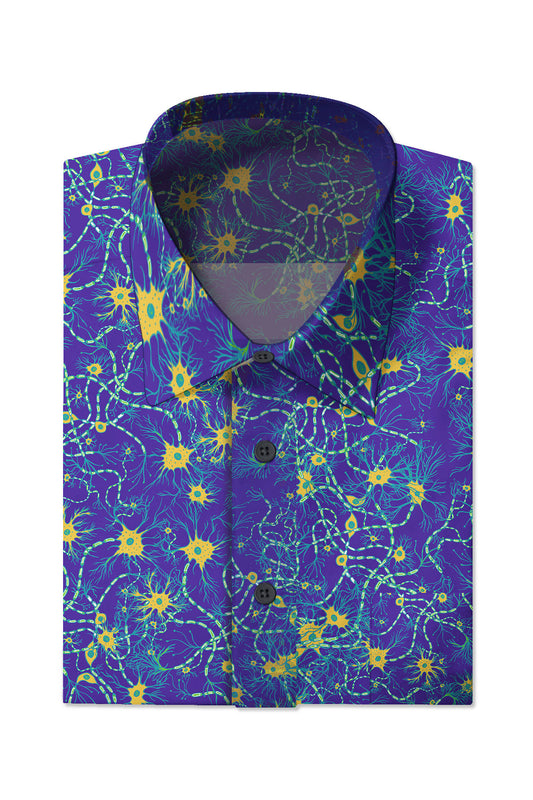 Blue neurons long sleeve collar shirt